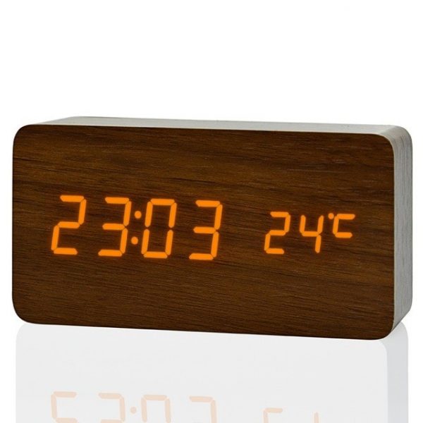 Reloj de madera de mesa con temperatura y fecha, 3 colores