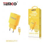 PACK CARGADOR 2.1A + TIPO C 2A 1M AMARILLO